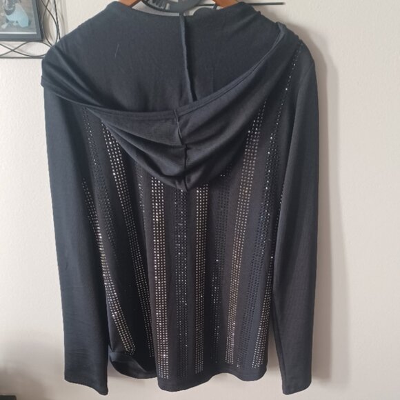 Vocal Vertical Blingy Stripes both sides Zip Up Black Silver Stretch Hoodie XL - Picture 5 of 5